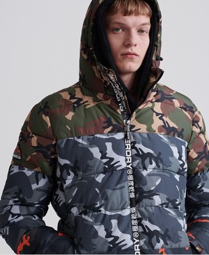 Superdry Camo Mix Sports Puffer Férfi Kabát Fekete/Camo | LBCKO0629